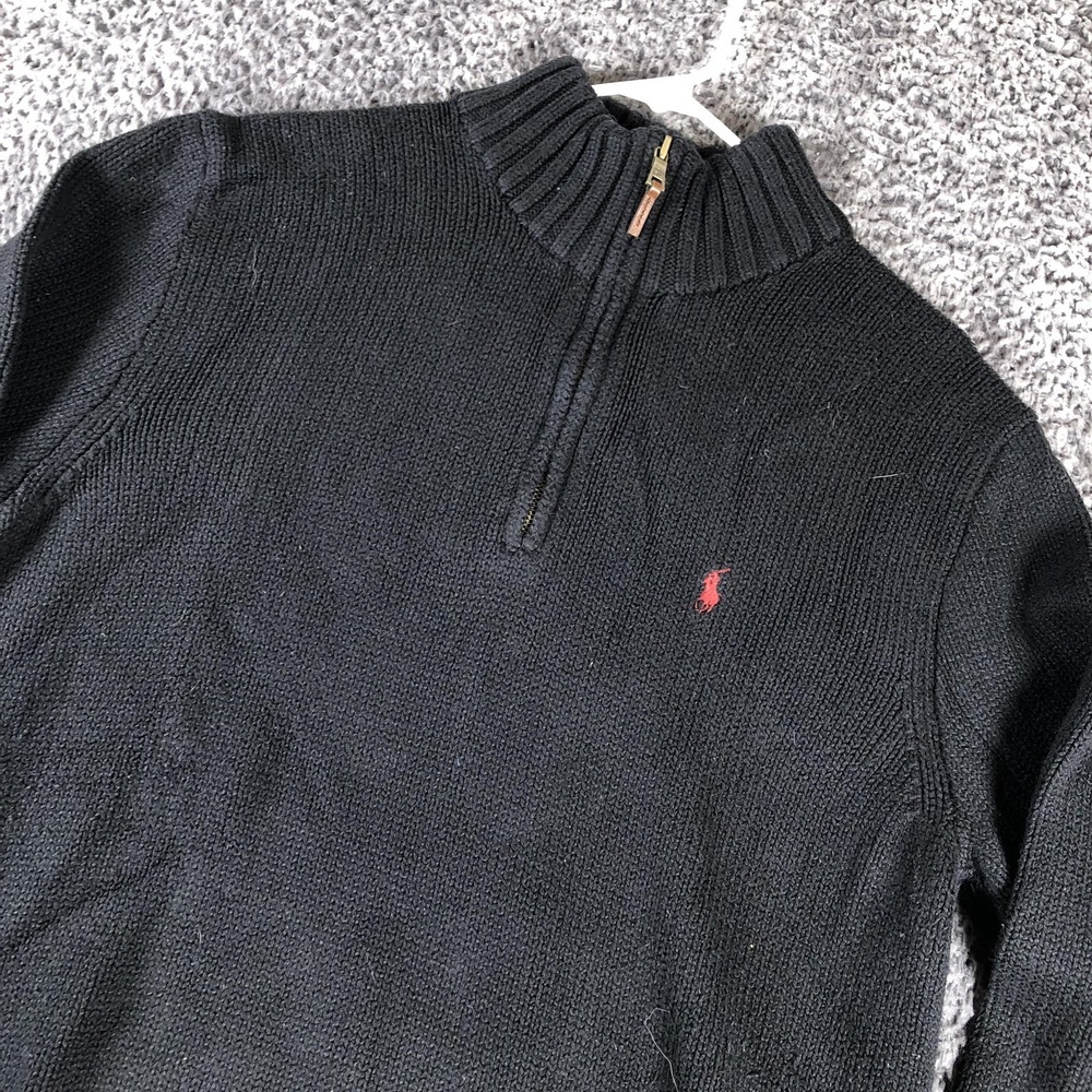 Polo By Ralph Lauren Sweater Mens XL Black 1/4 Zip Mock Neck Cotton Pullover